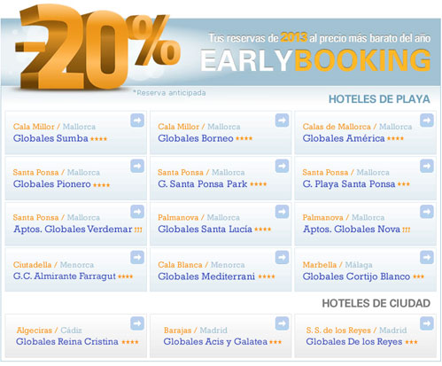 OFERTAS RESERVA ANTICIPADA HOTELES GLOBALES 2013
